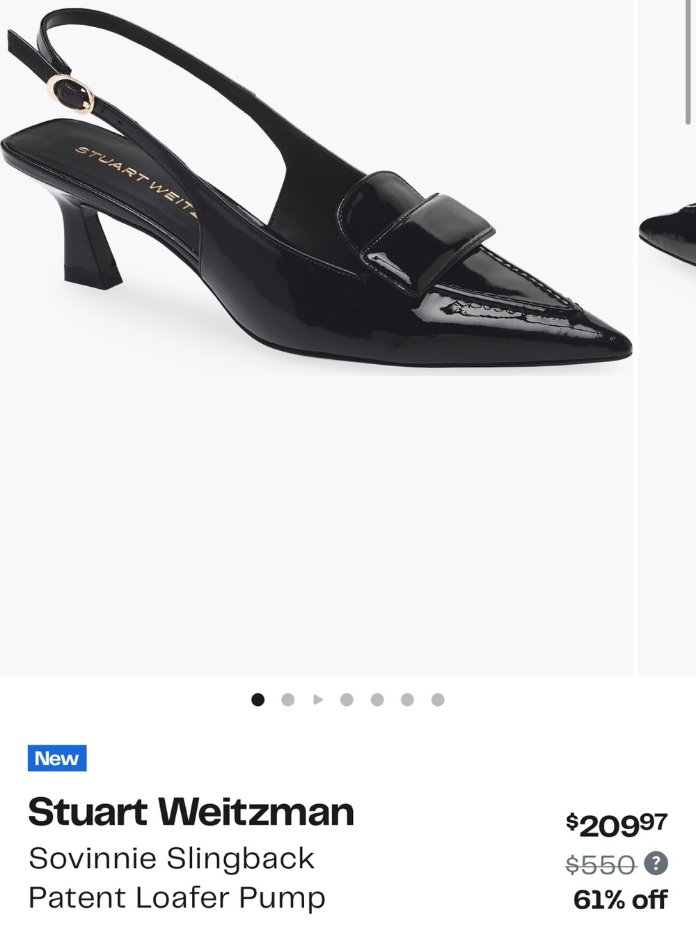 Stuart Weitzman Black Patent Pointed Slingback Mules Size 8